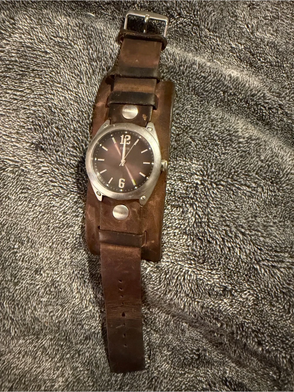 Guess Brown Leather Cuff Watch Strap - Men's & Women Wide Leather Band.
